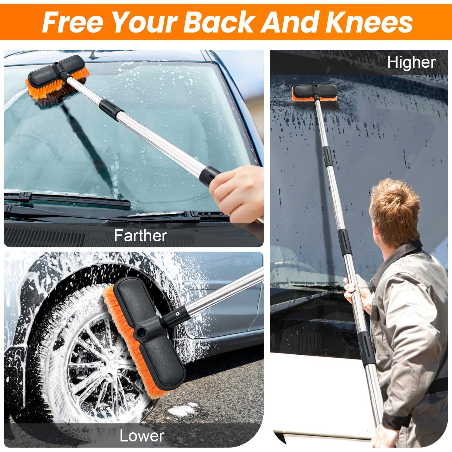 65″ Car Wash Brush with Extension Pole, Car Wash 10” Dip Soft Brush, No Scratch.