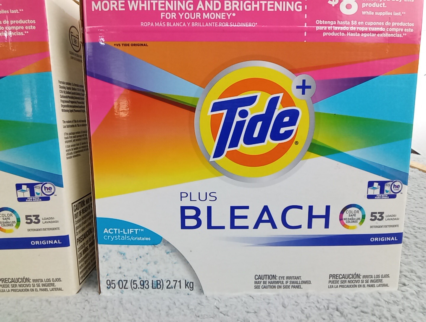 2x Tide Plus Bleach Acti-Lift Crystals Laundry Detergent Powder 95 oz
