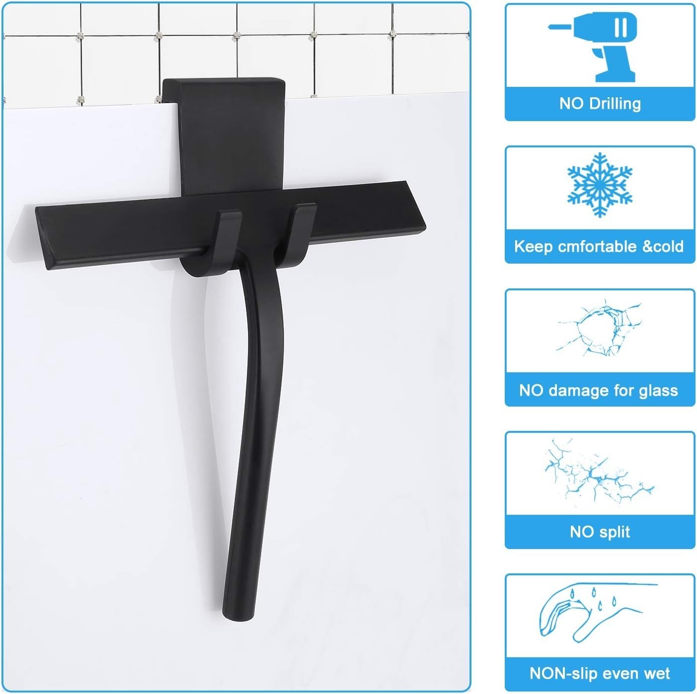 New Matte Black Silicone Squeegee Streak Free Cleaning Shower Squeegee (Pack 3)