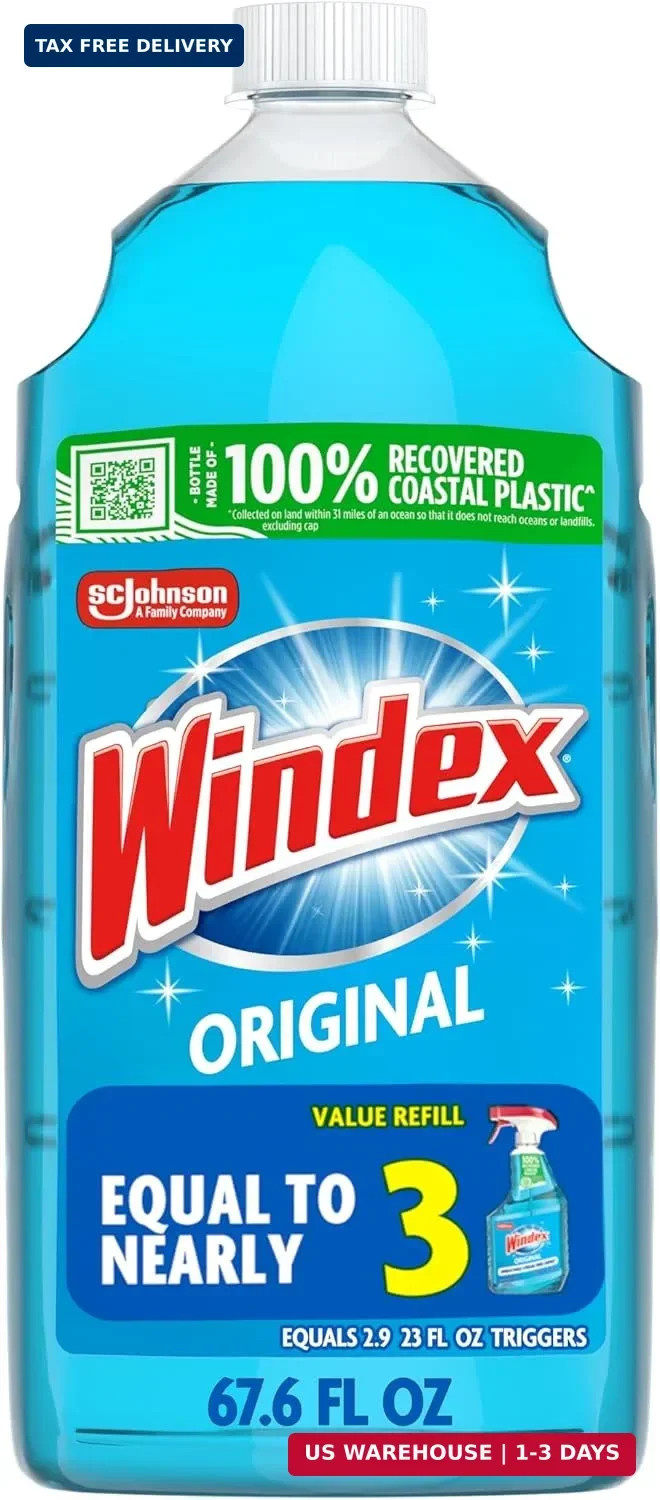 Windex Refill Glass and Window Cleaner Bottle, Bottle Made from 100% Recycled Pl
