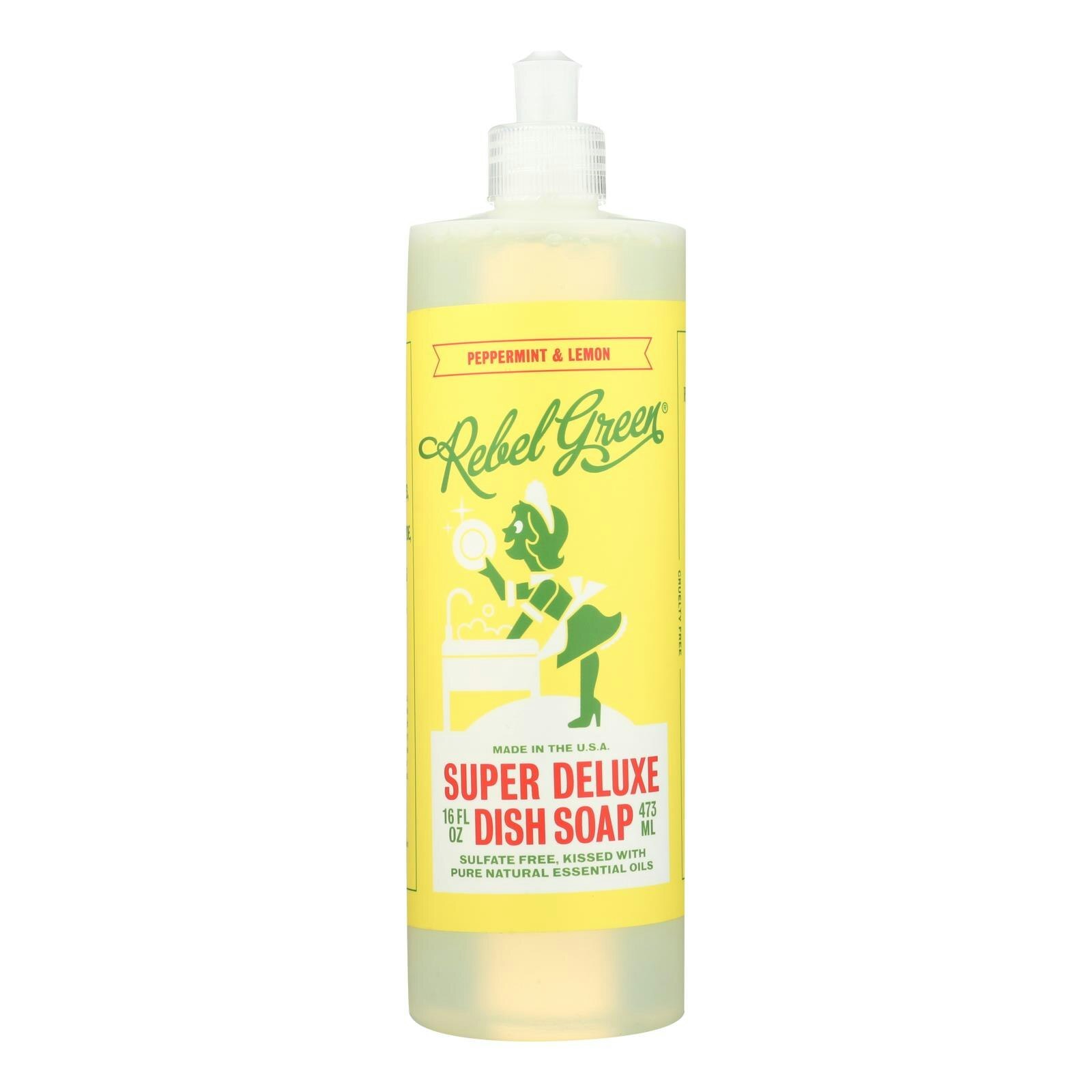 Rebel Green Dish Soap – Peppermint and Lemon – Deluxe 16 fl. oz (Pack of 4)