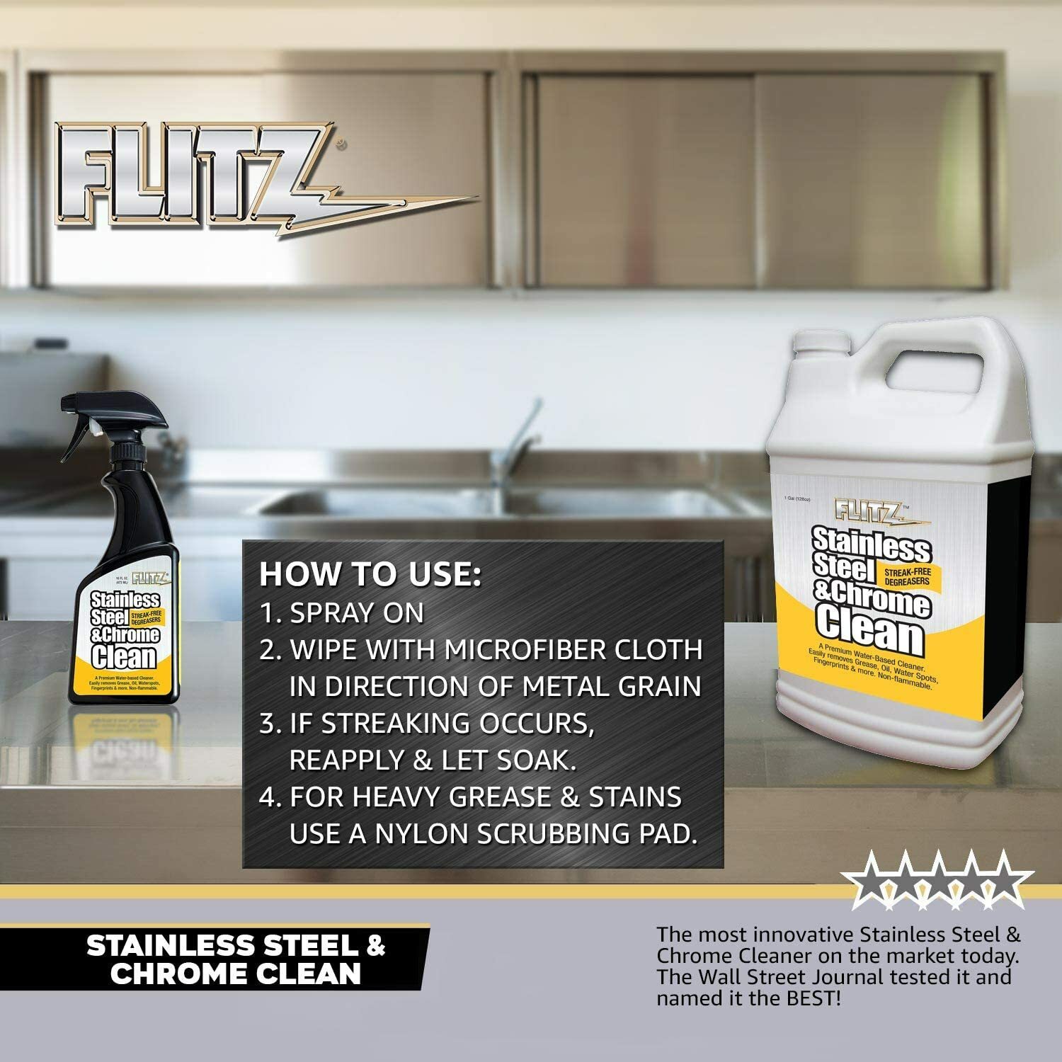 FLITZ Stainless Steel & Chrome Cleaner TWO PACK 16oz Spray Bottle (See Video)