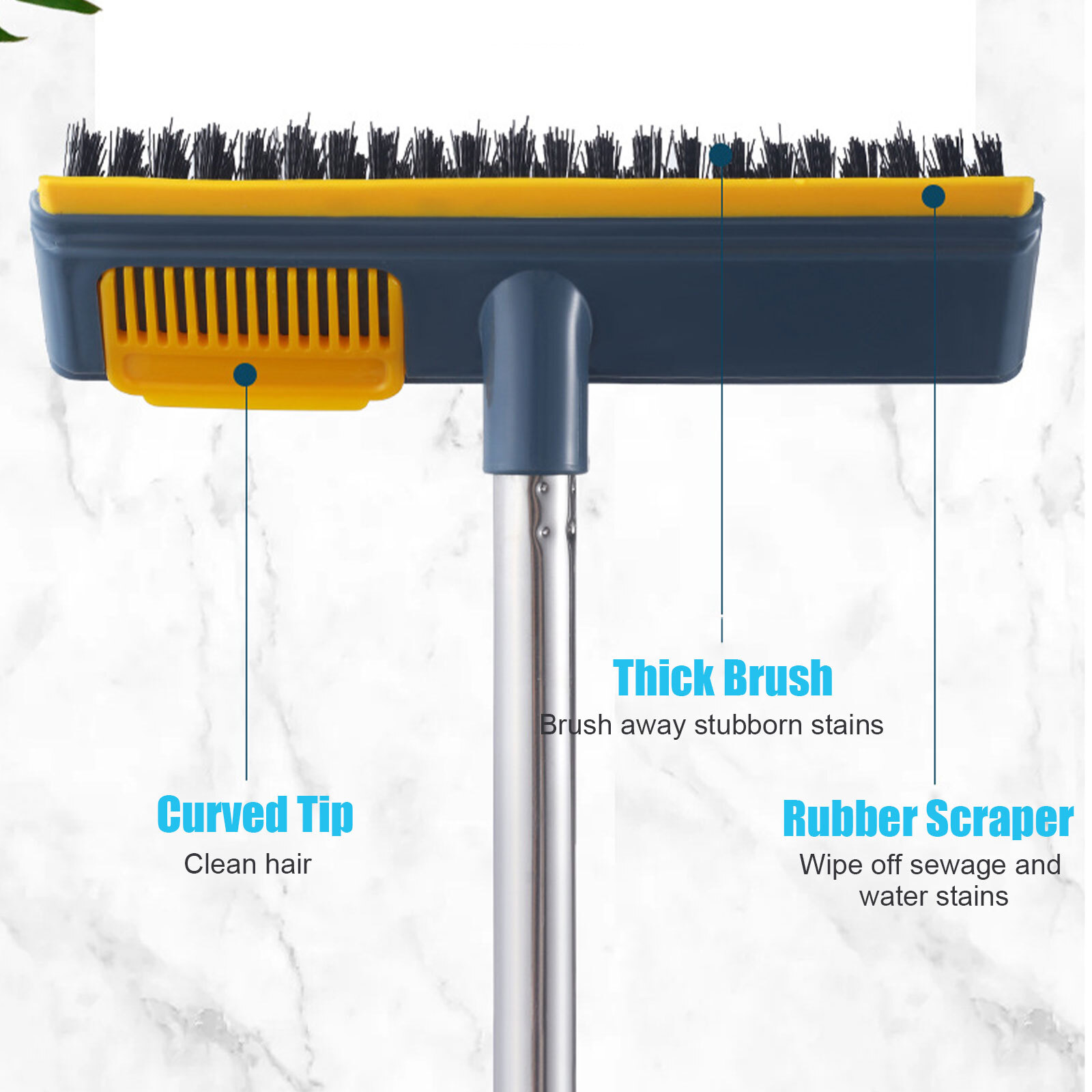 Long Telescopic Handle Floor Brush 3-Section Bathroom Kitchen Cleaning Scrubber