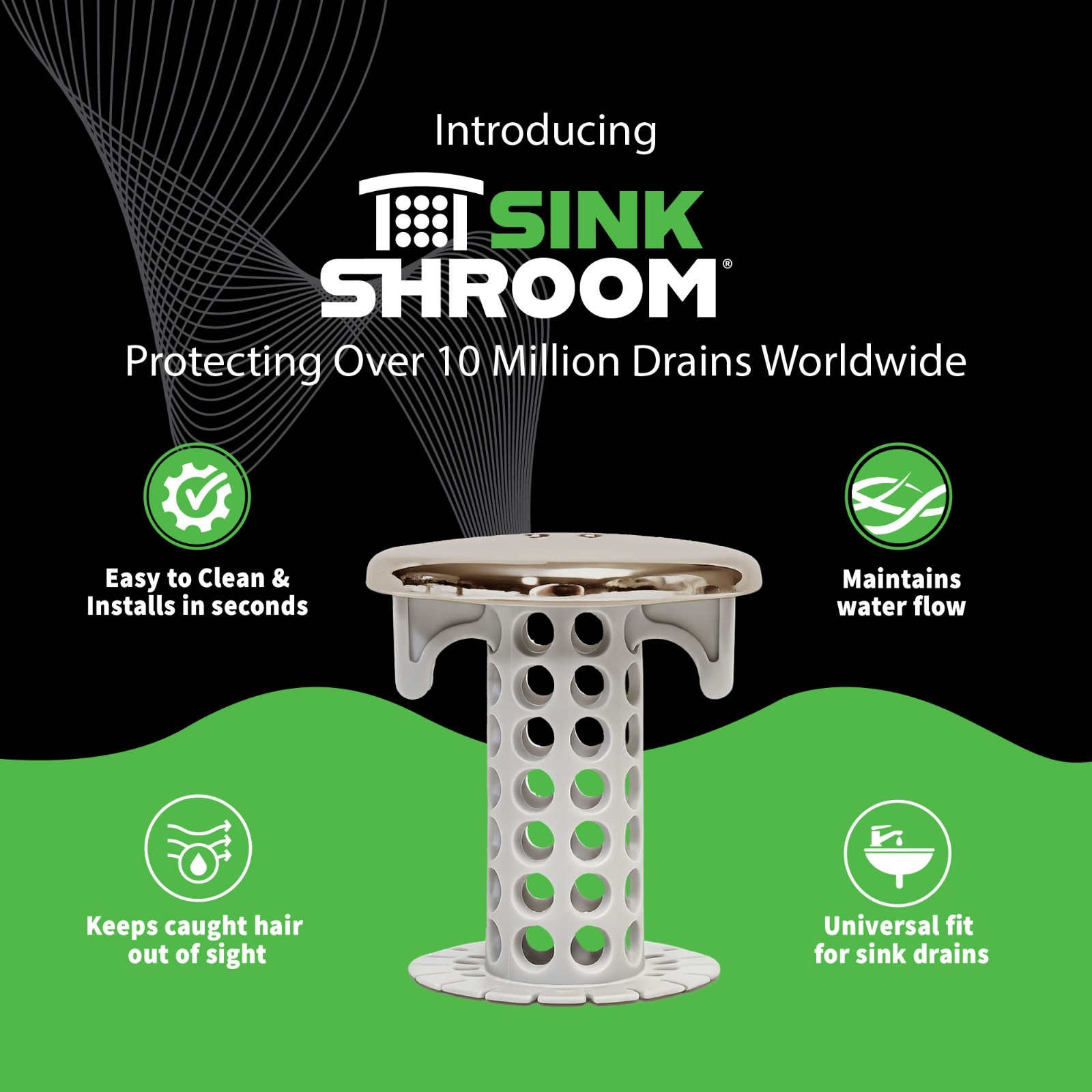 SinkShroom Nickel Award-Winning Drain Protector Hair Catcher Snare by TubShroom