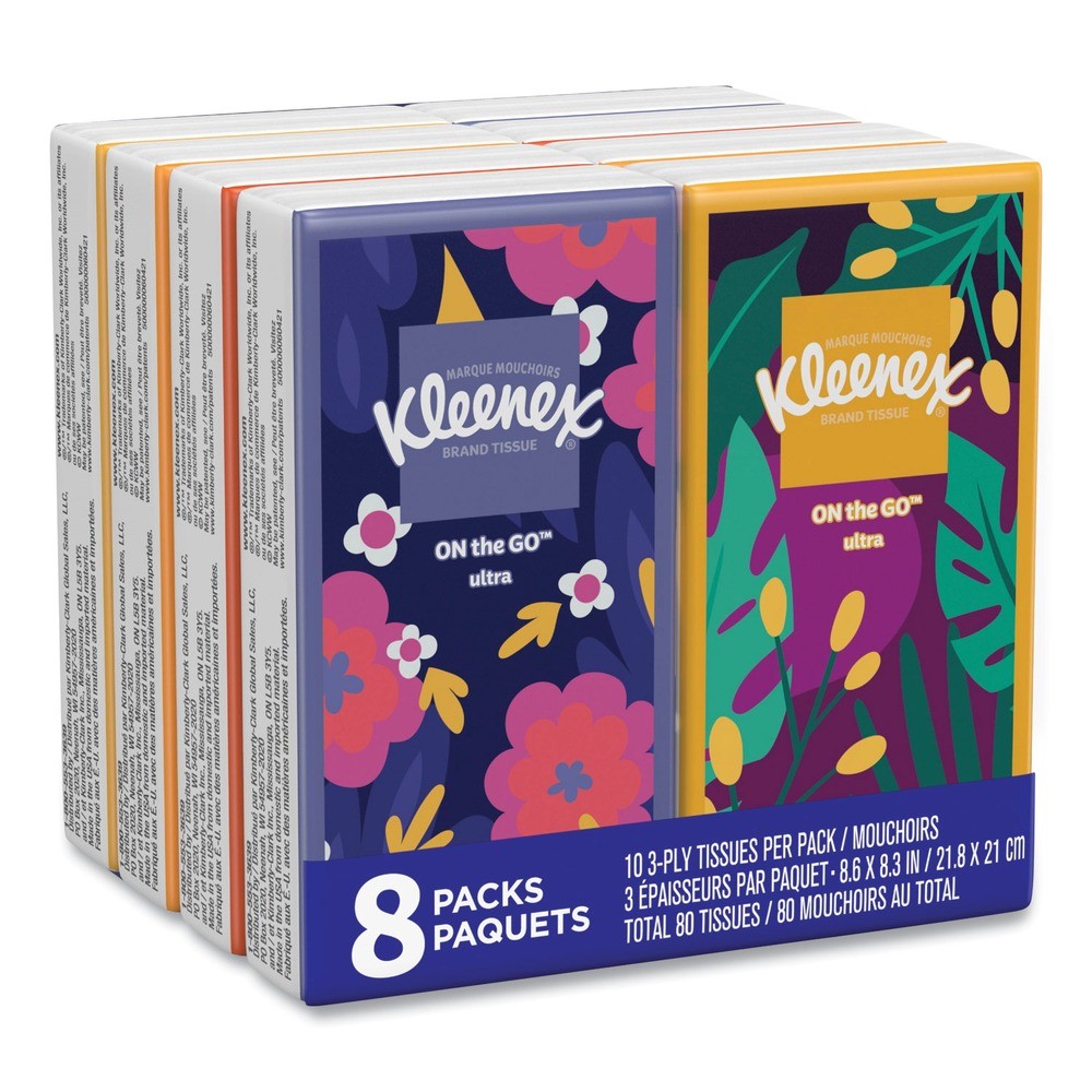Kleenex 46651 3-Ply On The Go PKs Facial Tissues – White (8/PK) New