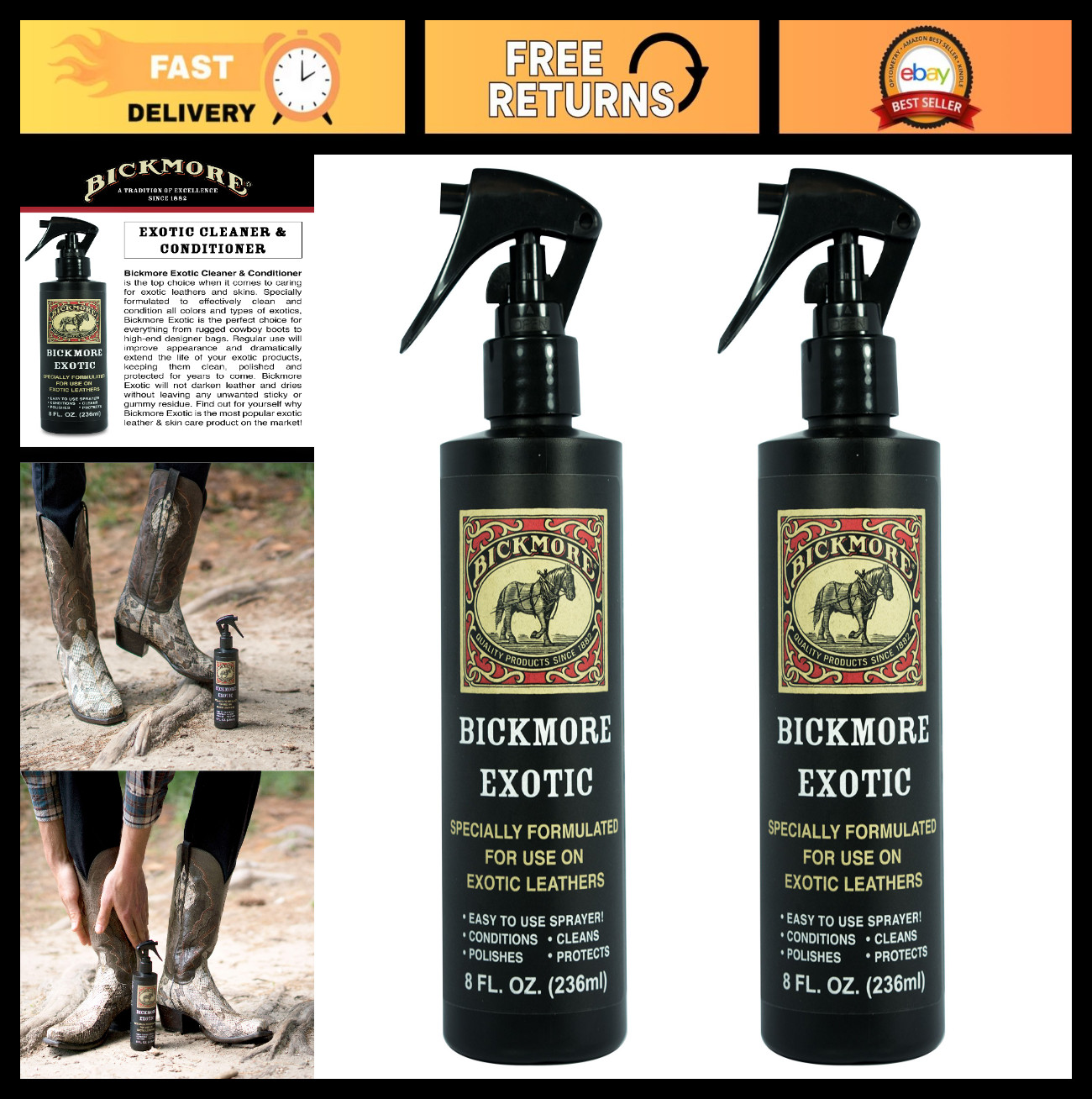 Exotic Leather Cleaner & Conditioner for All Skins – 8 Fl Oz (Pack of 2)
