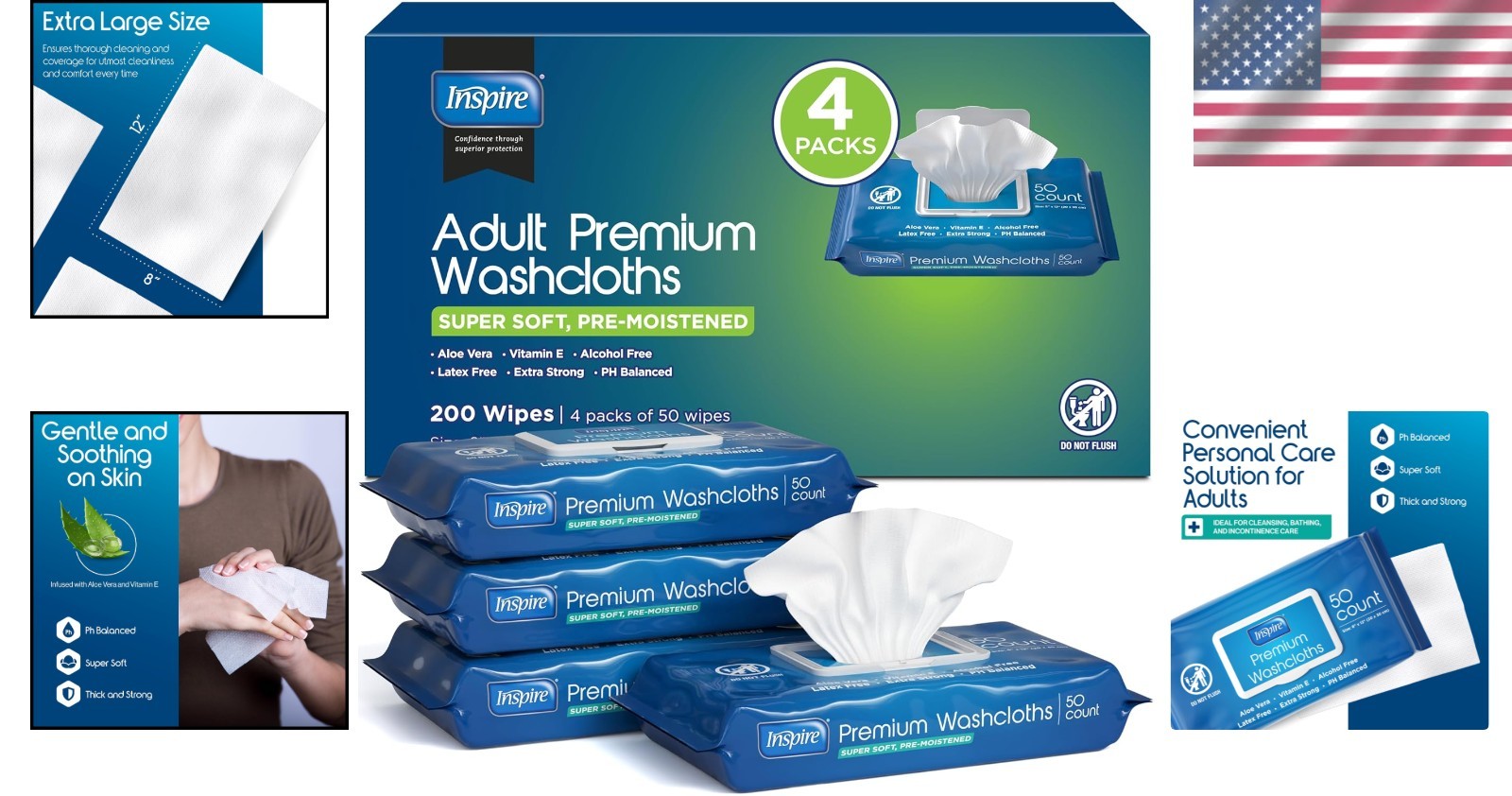 Oversized 8×12 Adult Wet Wipes | 200 Hypoallergenic Cleansing Cloths for Seniors