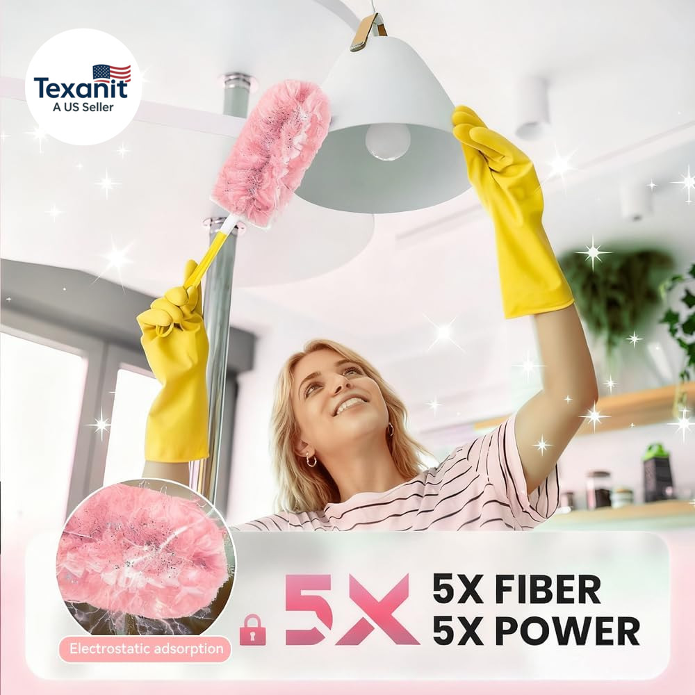 Heavy Duty Duster Refills, 360° Efficient Duster Kit for Swiffer, 30 Pack & 3 Ft