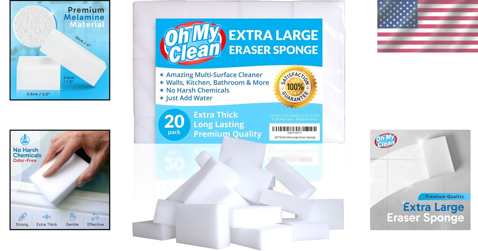 20 Pack Extra Large Melamine Eraser Sponges – Thick, Long Lasting Cleaning Power