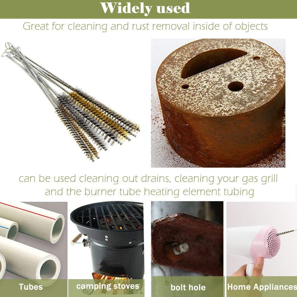 12Pcs Tube Brush Kit Stainless Steel/Brass Round Wire Pipe Cleaner Long-Handl…