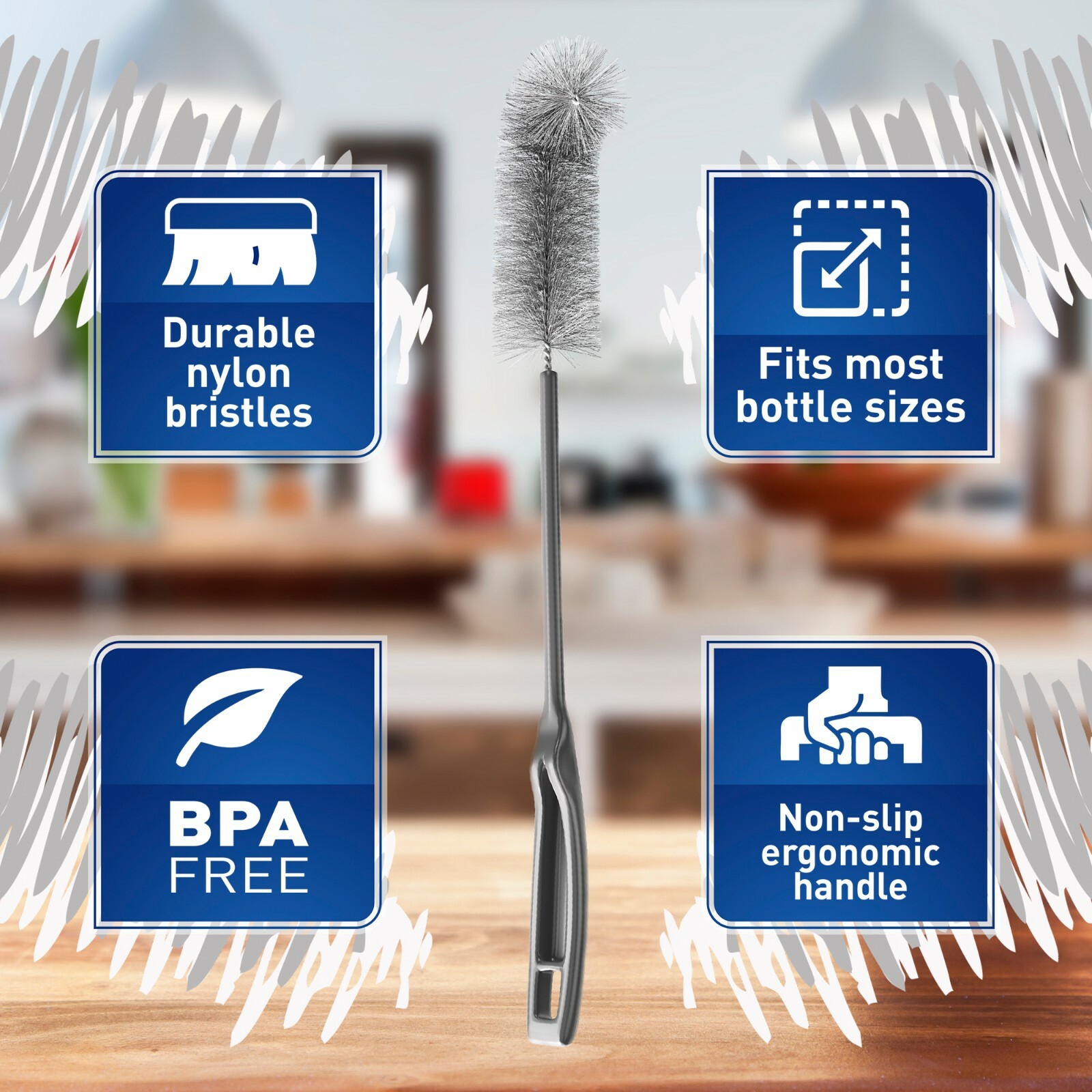 KONEX 17″ Long Bottle Cleaning Brush For Bottles, Wine glasses, Travel Mugs