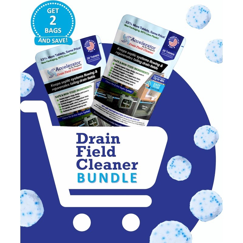 2-Pack Value BUNDLE of Drain Field Cleaner Tablets by Dr Pooper. Clears Septic