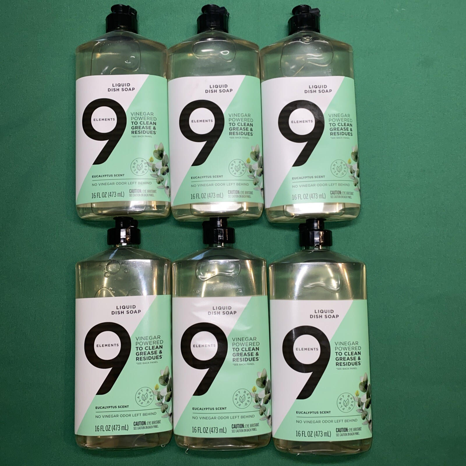6 Bottles 9 Elements Liquid Dish Soap Vinegar Powered, Eucalyptus Scent 16 fl oz