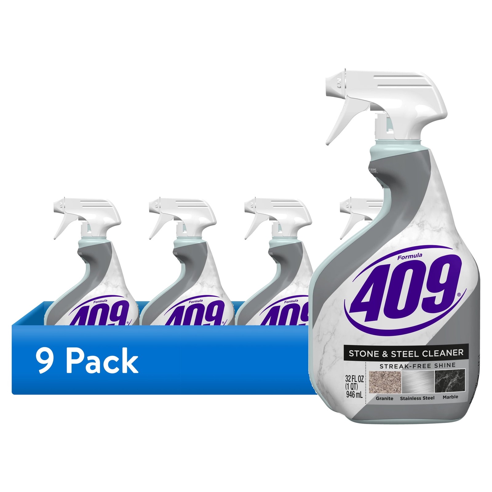 9 pack Formula 409 Stone and Steel Cleaner, Spray Bottle, 32 Ounces