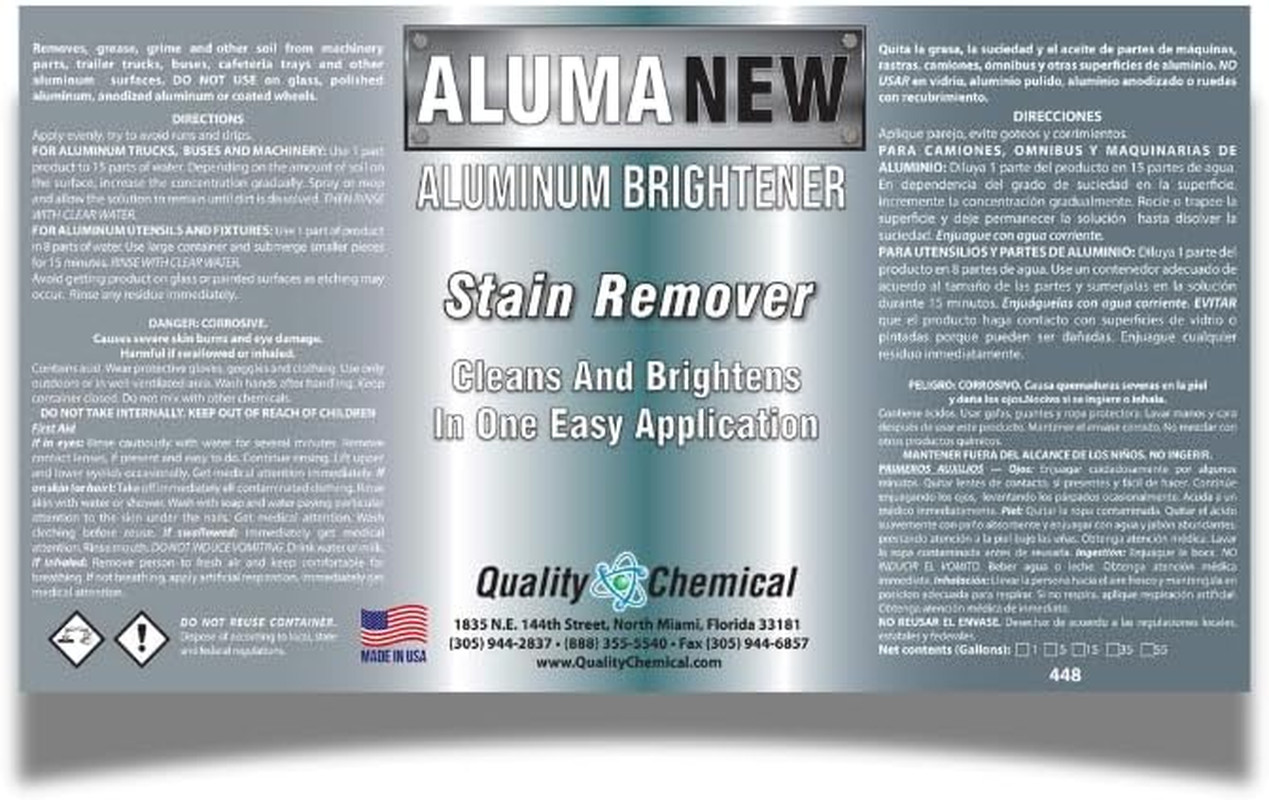 Aluminum Brightener/Stain Remover/Cleaner & Restorer/Made in Usa/ / 1 Gallon (12