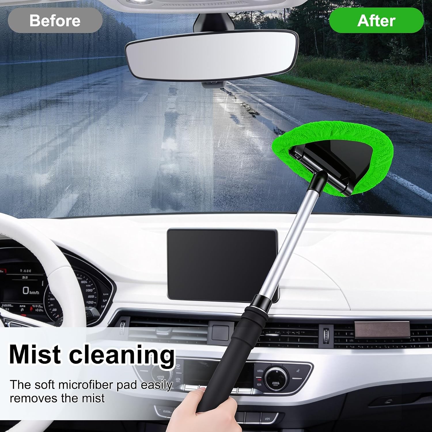 Windshield Cleaner Tool Extendable Handle Car Glass Wiper with 4 Pads