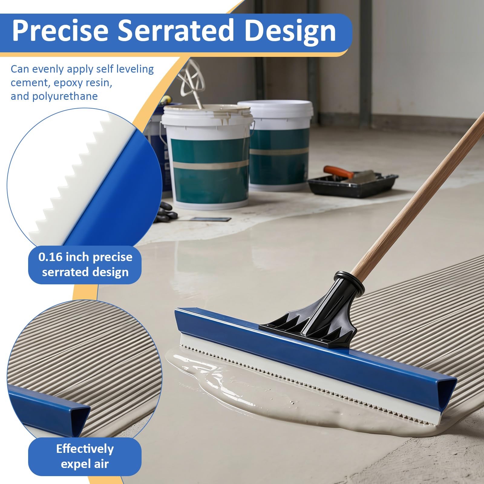 2 Pack 16 Inch Notched Epoxy Floor Squeegee 0.16in Teeth Spreader Tool