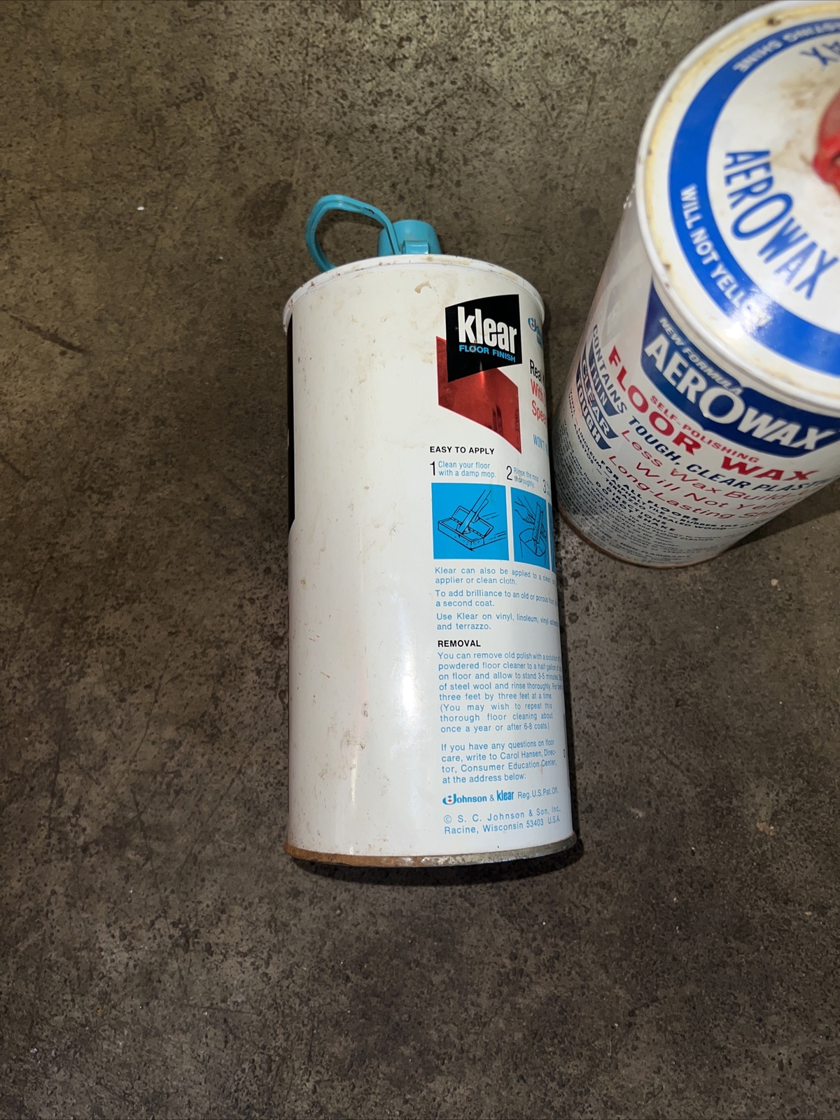 [A11] — Vintage Klear Floor Finish SC Johnson Wax 27 Oz Can Plus Aerowax Floor