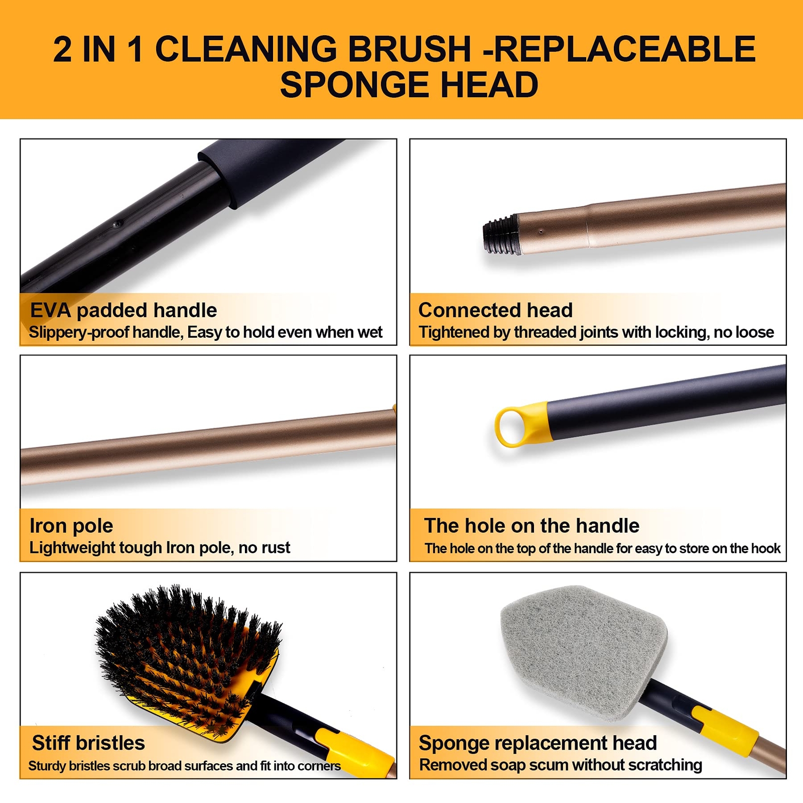 Tub Tile Scrubber Brush 2 in 1 Cleaning Brush 58.2 Inch Adjustable Telescopic