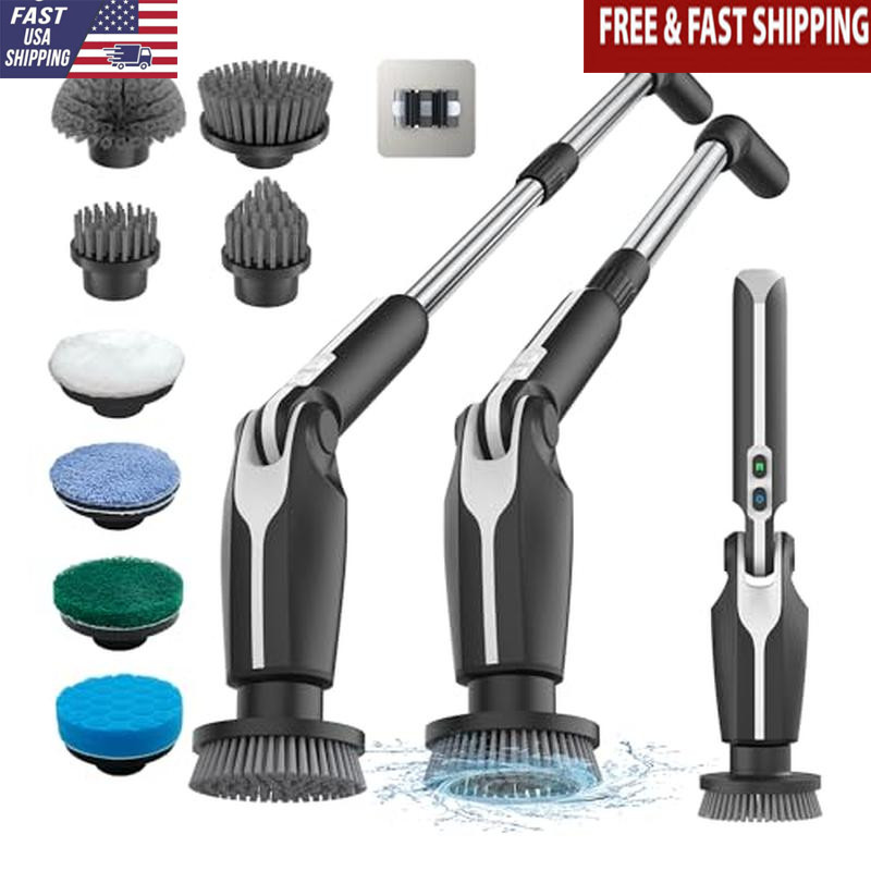 Electric Spin Scrubber W/ Remote Control 8 Brush Heads 4 Angles Deep Cleaning US