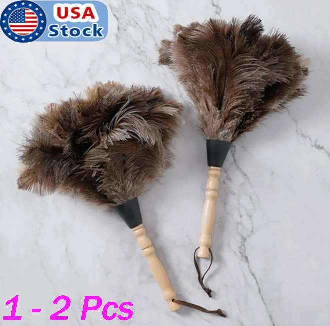 1/2Pcs 16″ Ostrich Feather Duster Durable Dust Collecting Cleaning Tool In Wool