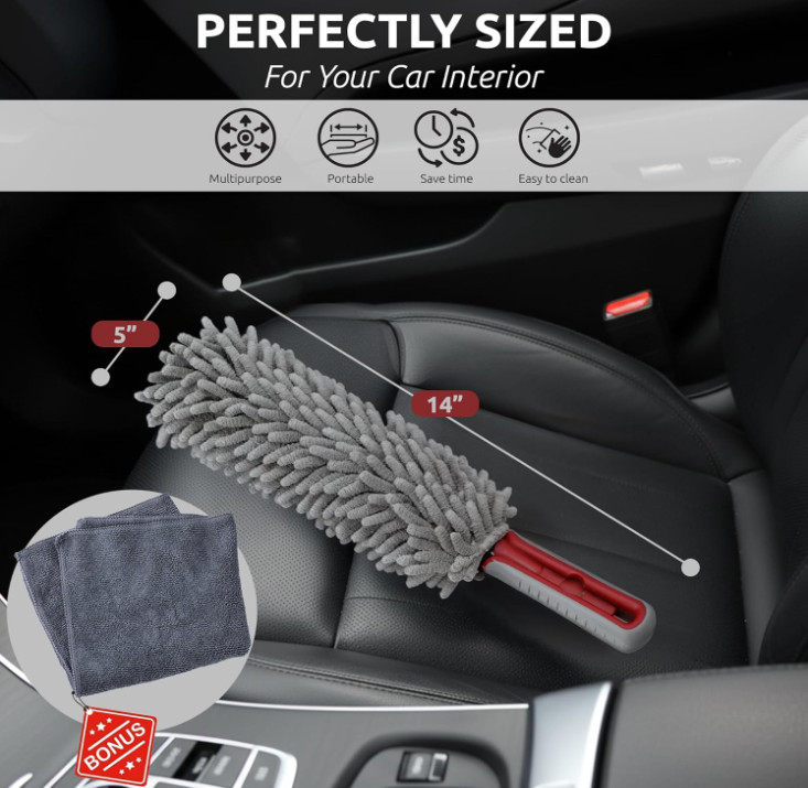 Plumero de Microfibra 360° para Auto, Limpieza Sin Rayones con Mango Cómodo
