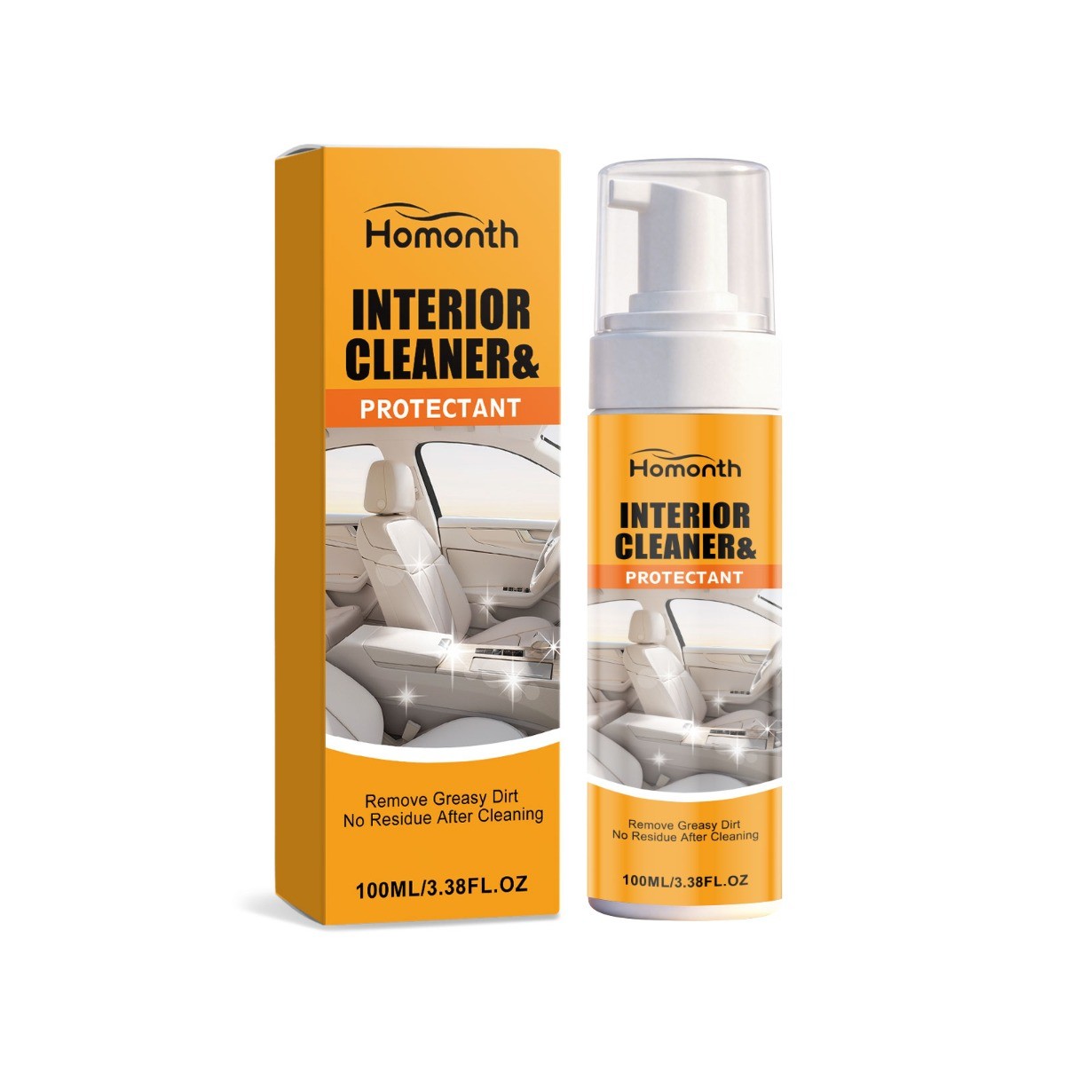 Car Interior Cleaner for Leather Plastic Fabric, Odor Removal & Shine Renewal