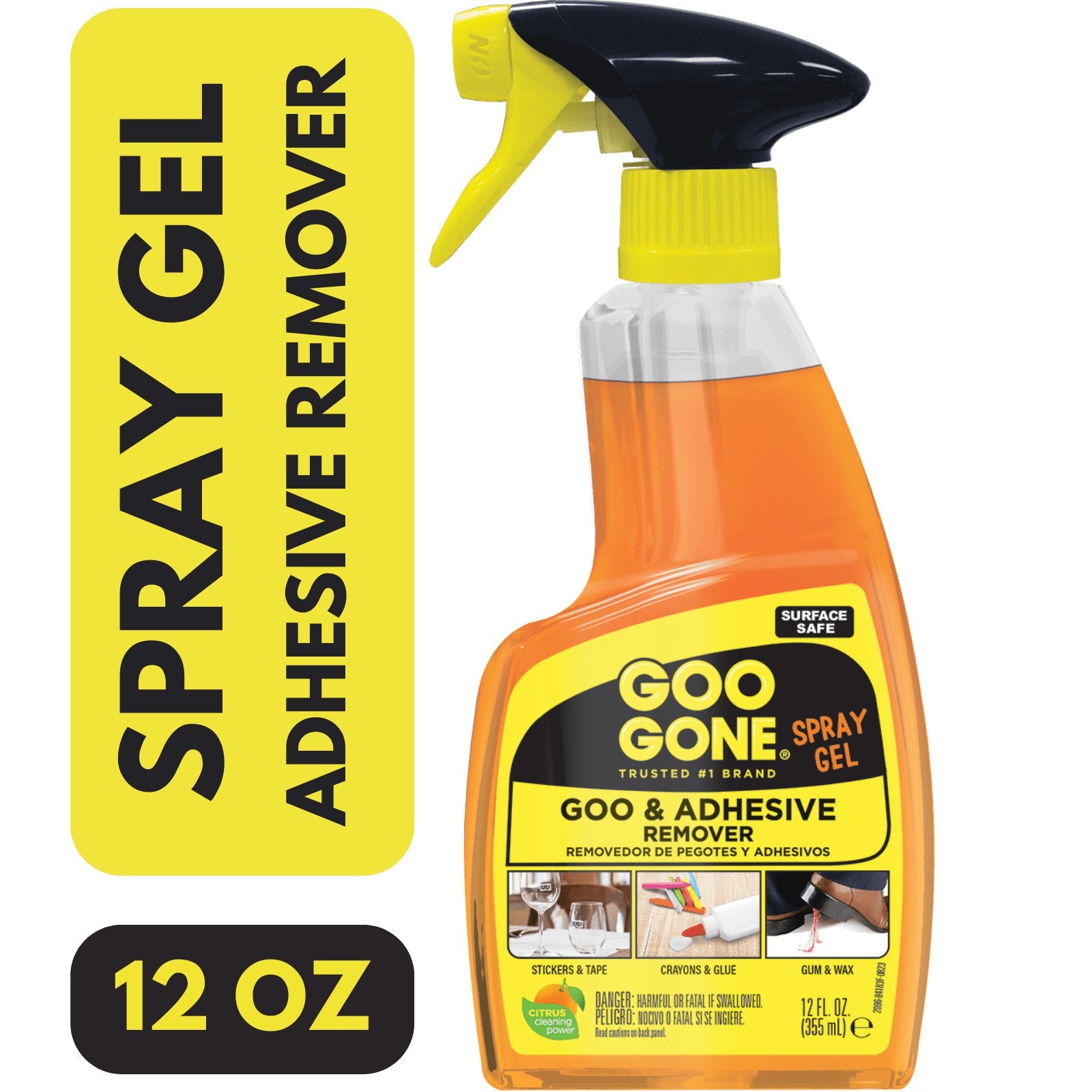 Sticky Adhesive Remover Spray Gel Citrus Scent Drip-Free Hard Surfaces Fabric US