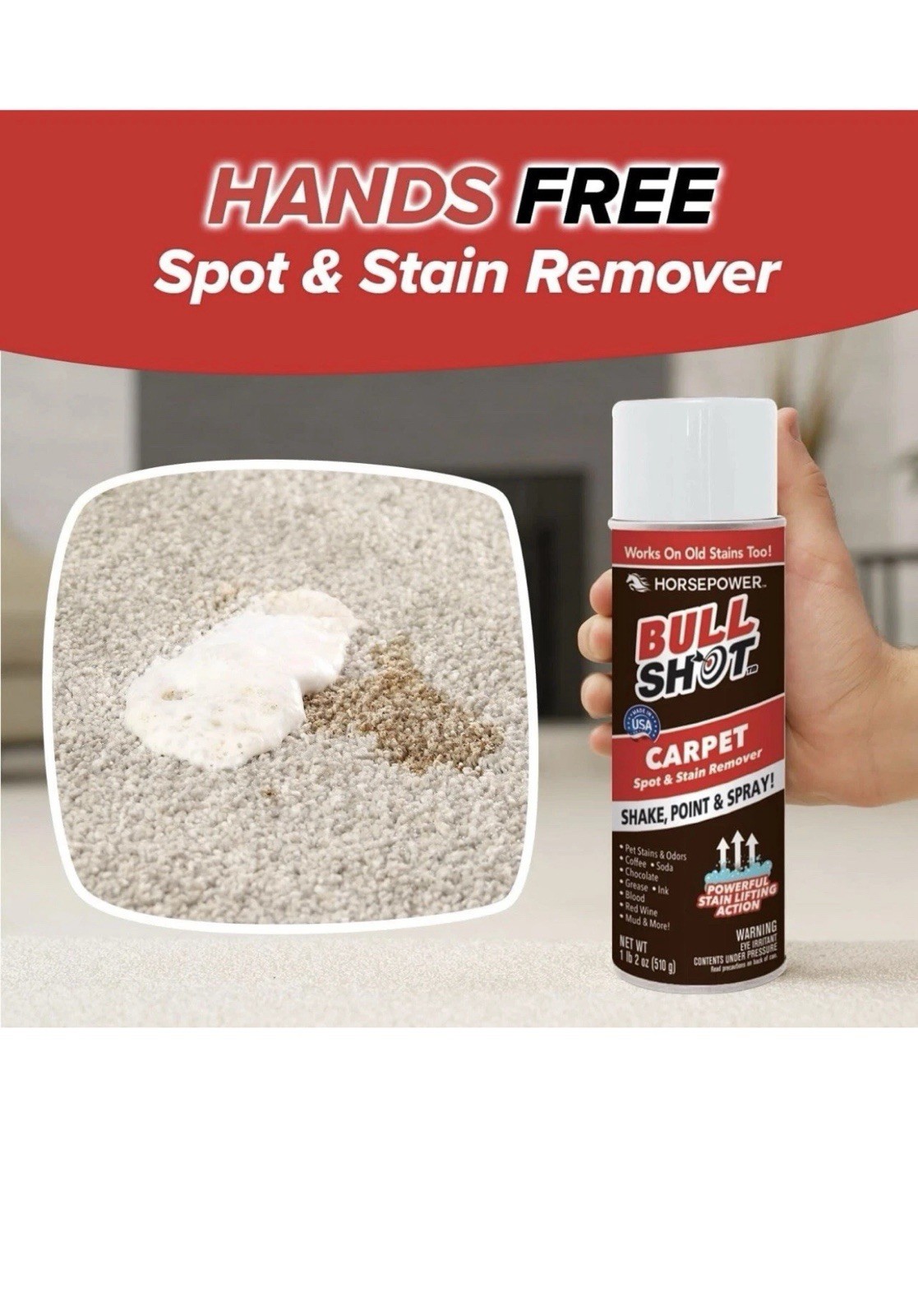 Horsepower Bull Shot Carpet Stain Remover, AS-SEEN-ON-TV,