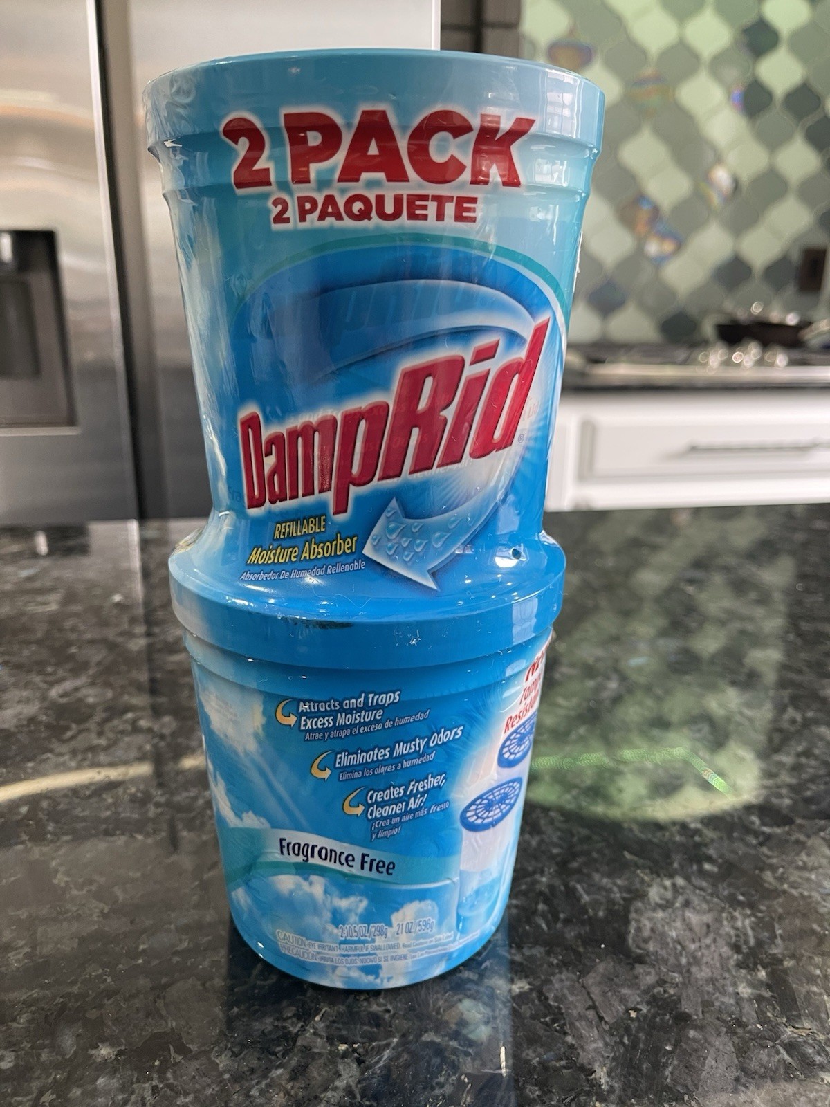 DampRid Refillable Moisture Absorber 10.5 oz Tubs Fragrance Free 2 Pack New FG60