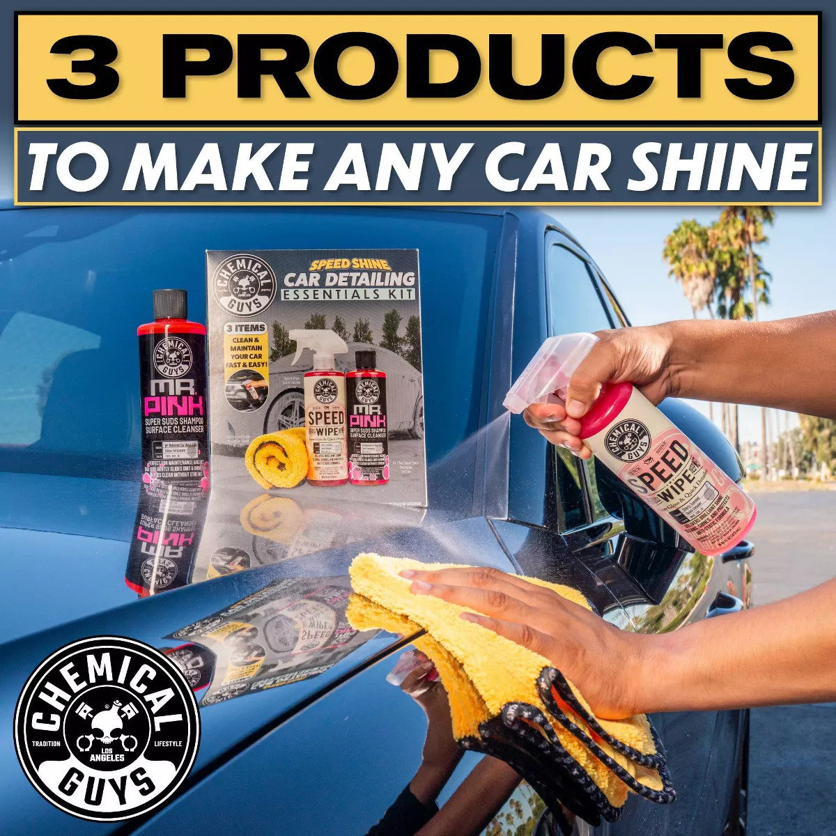 Chemical Guys 3Pc Wash and Shine Cleaners: Liquid Automotive Cleaning Kit, 2.75