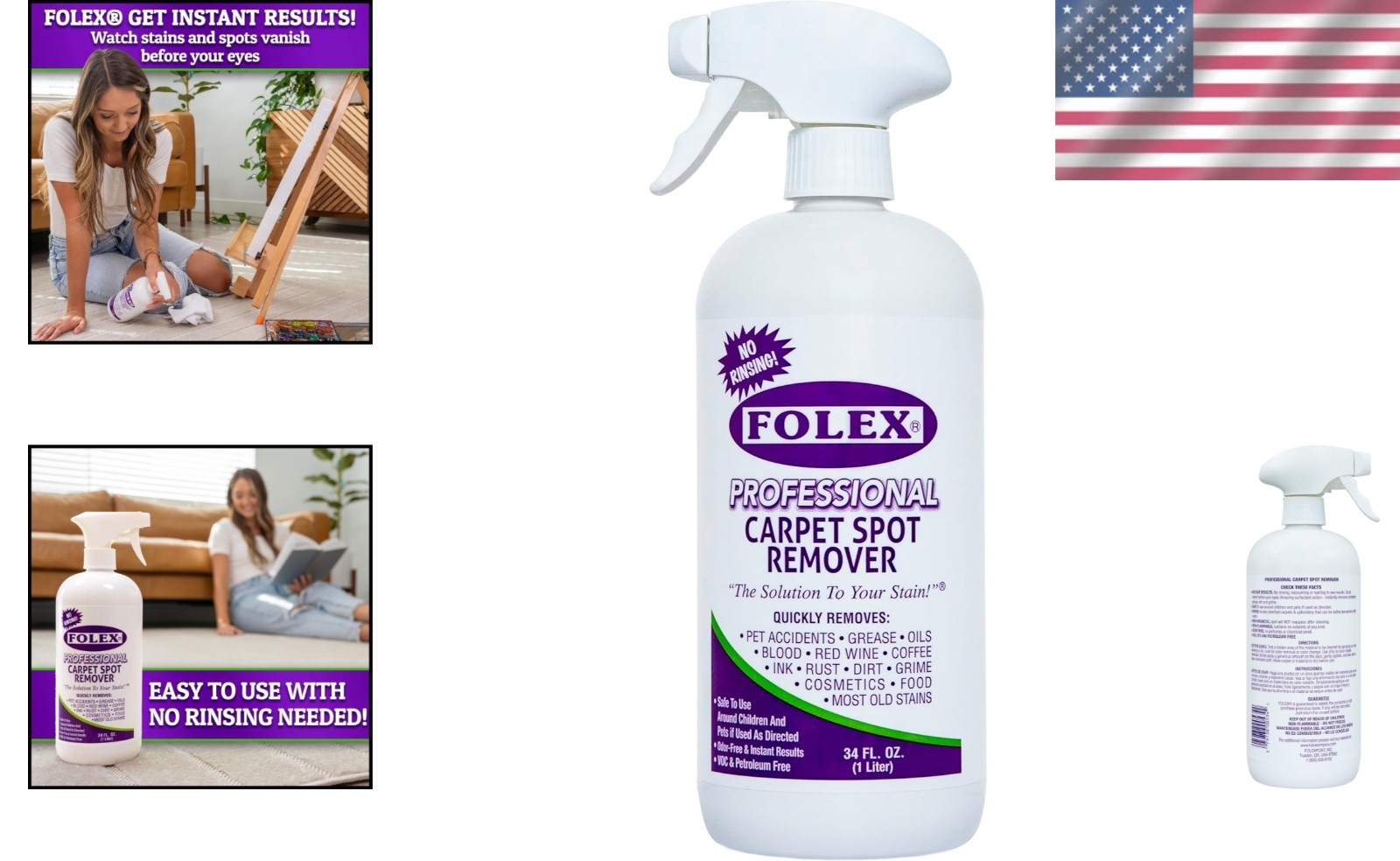 Water-Based Professional Carpet Stain Remover 34 oz – Child & Pet Safe Formula