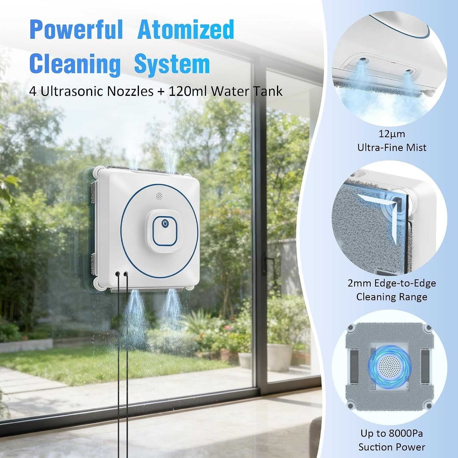 Window Cleaner Robot Automatic 8000Pa Suction Auto-Spray Remote Control Glass