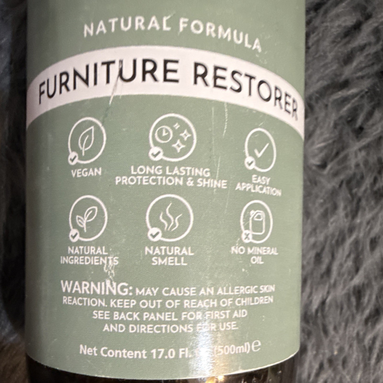 Cura Lignum Furniture Restorer Vegan Natural No Mineral Oil 17 fl oz 500 ml