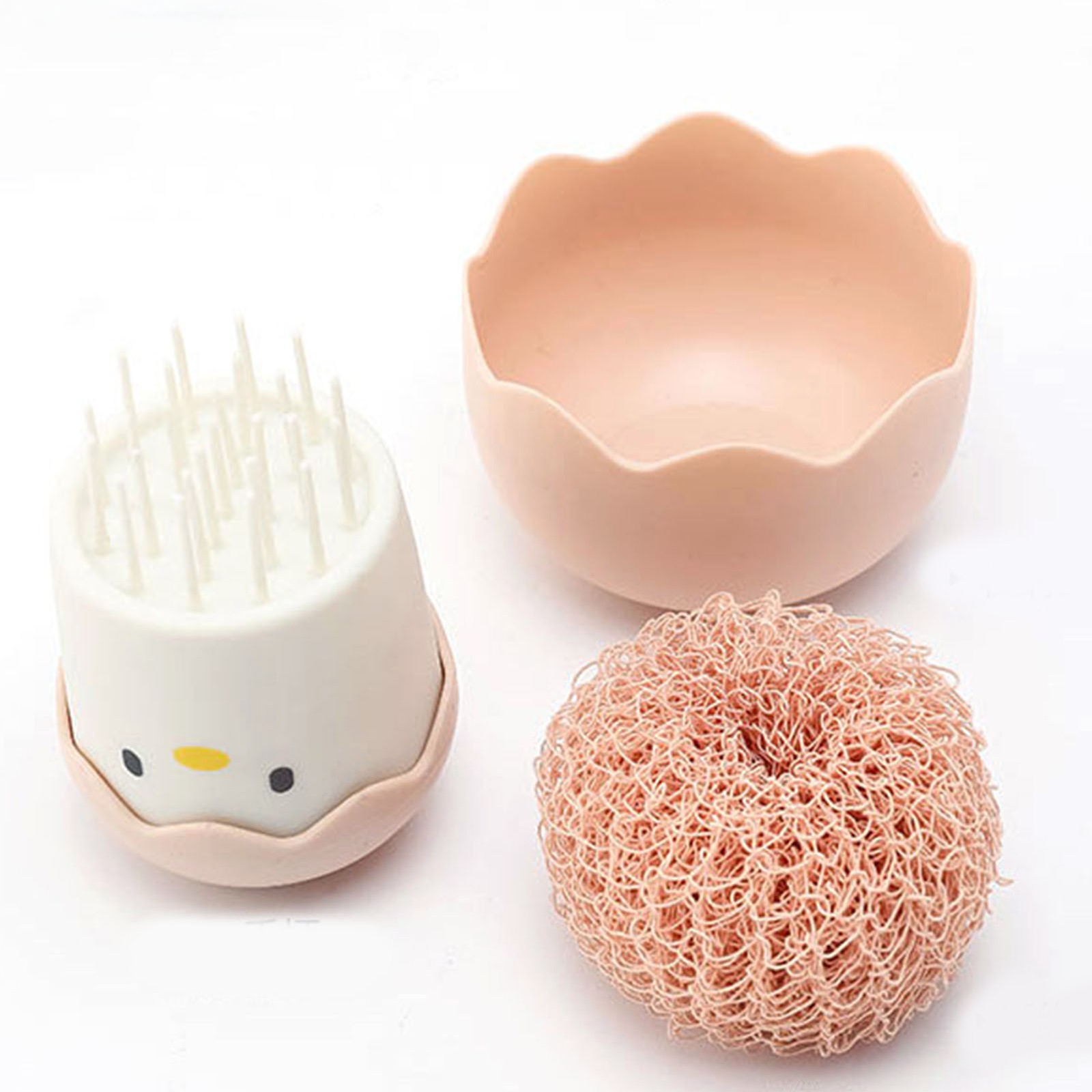 (Pink)Cartoon Eggshell Dish Cleaning Brush Long Lasting Easy To Grip Cute Kit US