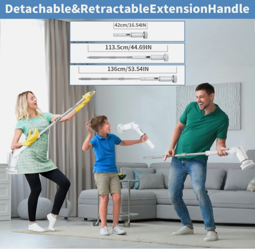 Fregadora Eléctrica Giratoria con 8 Cepillos, 2 Velocidades, Inalámbrica