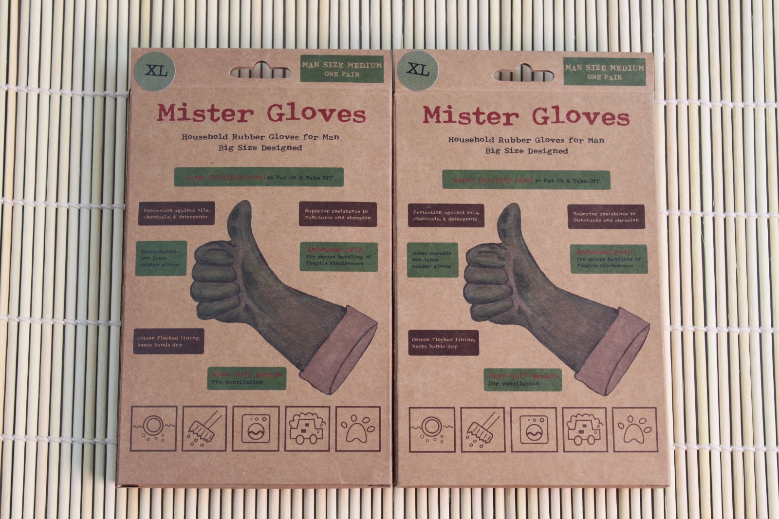 Mister Gloves Household Rubber Gloves XL 2 pairs for Mr. Men for Clean,Non-Latex