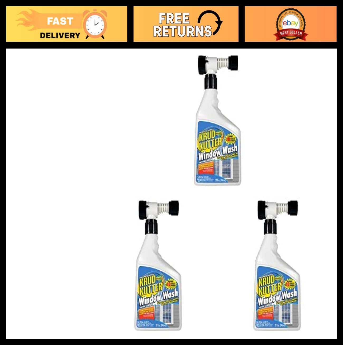 Window Cleaner Spray, 32 oz (Pack of 3) – Streak-Free, Fast-Drying Formula