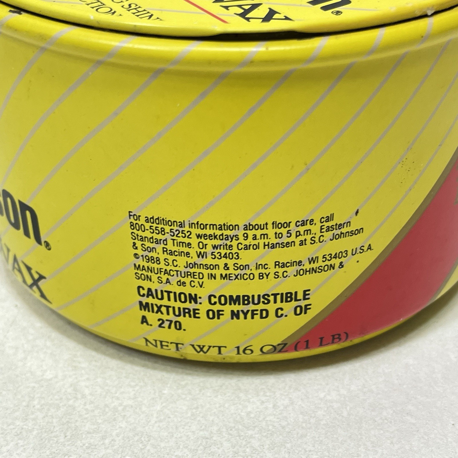 SC Johnson Paste Wax 16 oz Tin Can Original Formula 1988 Metal Wood Leather 95%