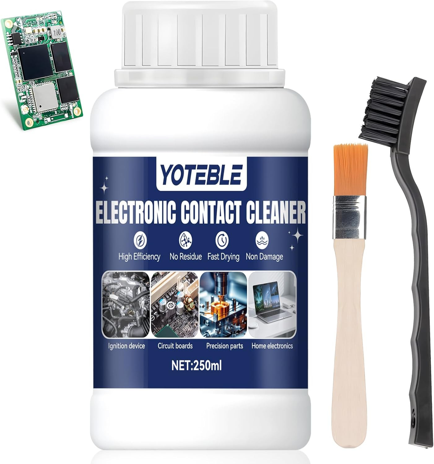 250 ML Electronic Contact Cleaner, Electrical Cleaner with 2 Cleaning Brushs, No