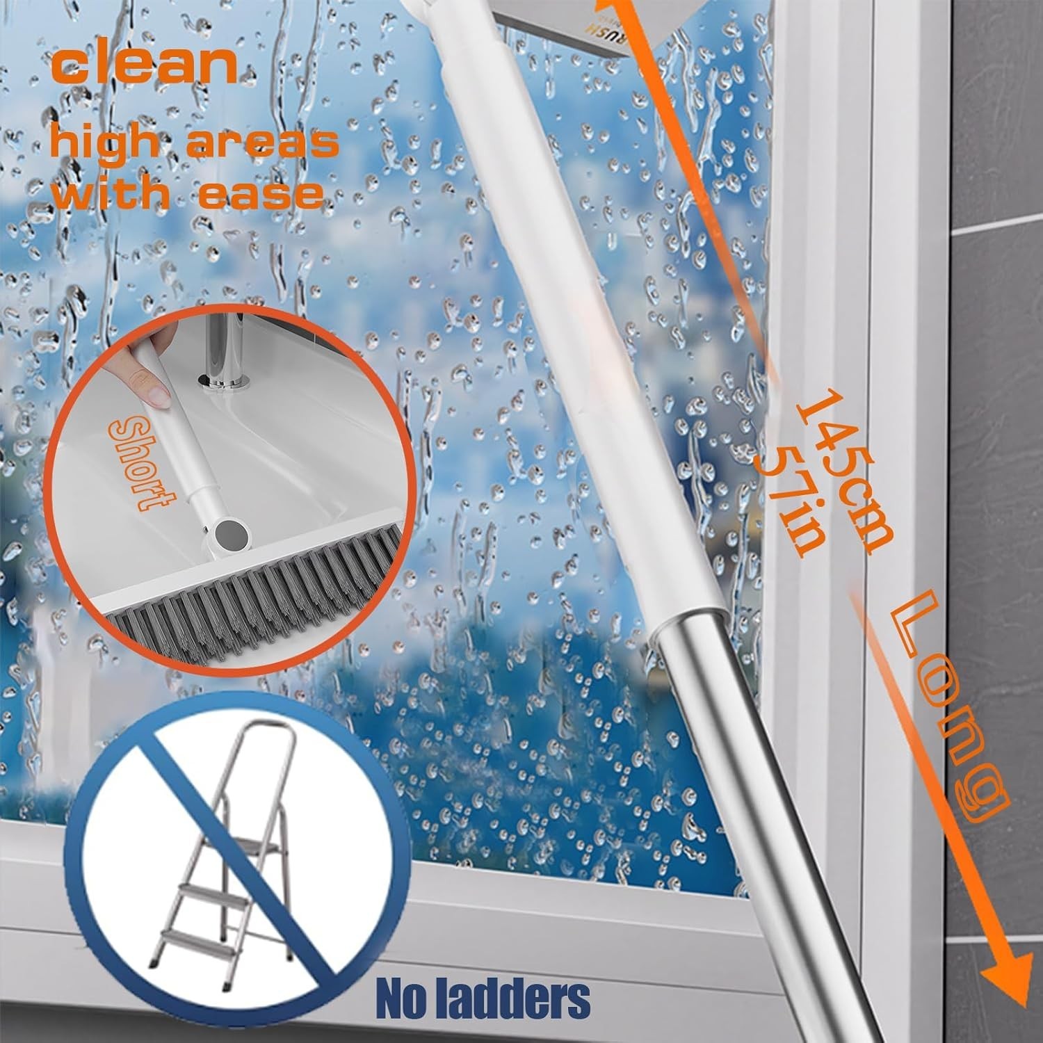 Floor Scrub Brush with Long Handle 3 in 1 Grout Cleaner Squeegee Heavy Duty