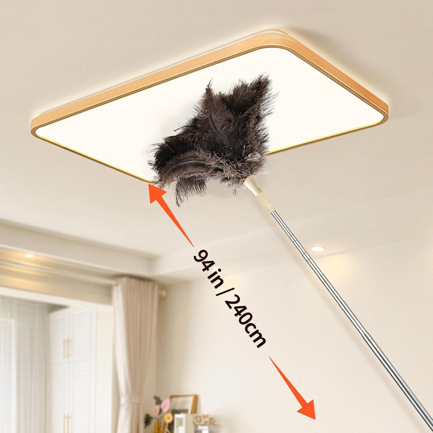 Extendable Cleaning Duster 94 Inch Long Telescoping Ostrich Feather Dusters W/