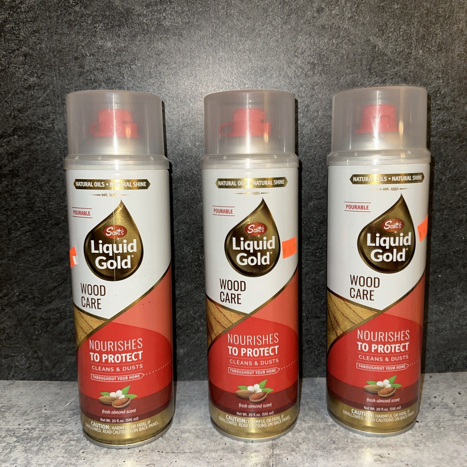 3 x 20oz Scotts LIQUID GOLD WOOD CARE Natural Oil CLEANER NOURISHER Almond Scent