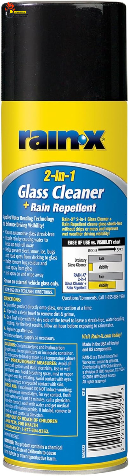5080233 2-In-1 Glass Cleaner plus Rain Repellent, 18 Ounce , BLUE