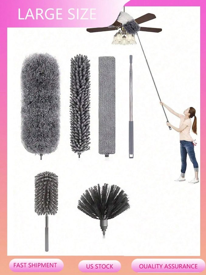 7Pcs Microfiber Duster Set Extendable Bendable Cleaning Wand Ceiling Fan Duster