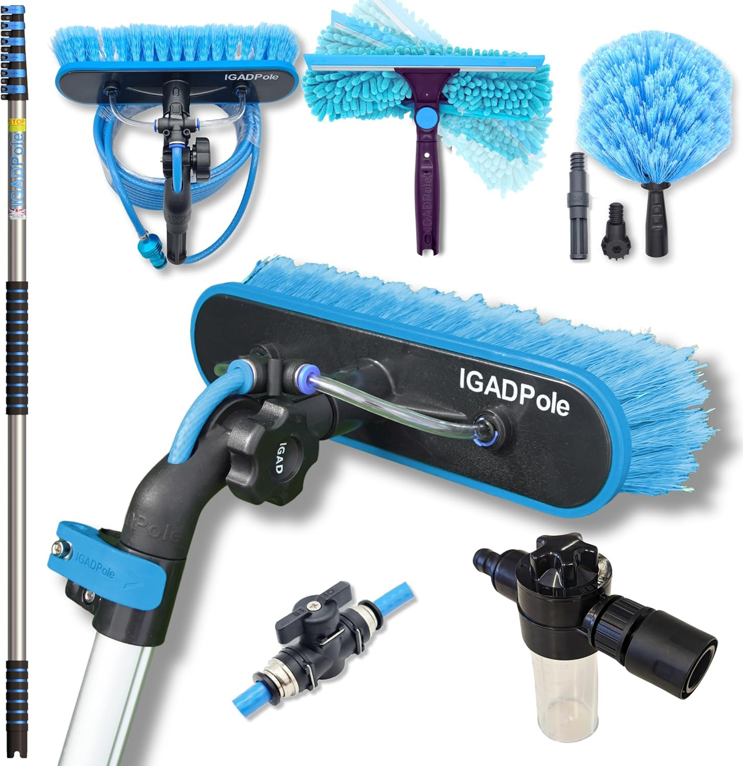 24FT Water-Fed Cleaning Kit with Soap Dispenser, Brush & Squeegee Tools