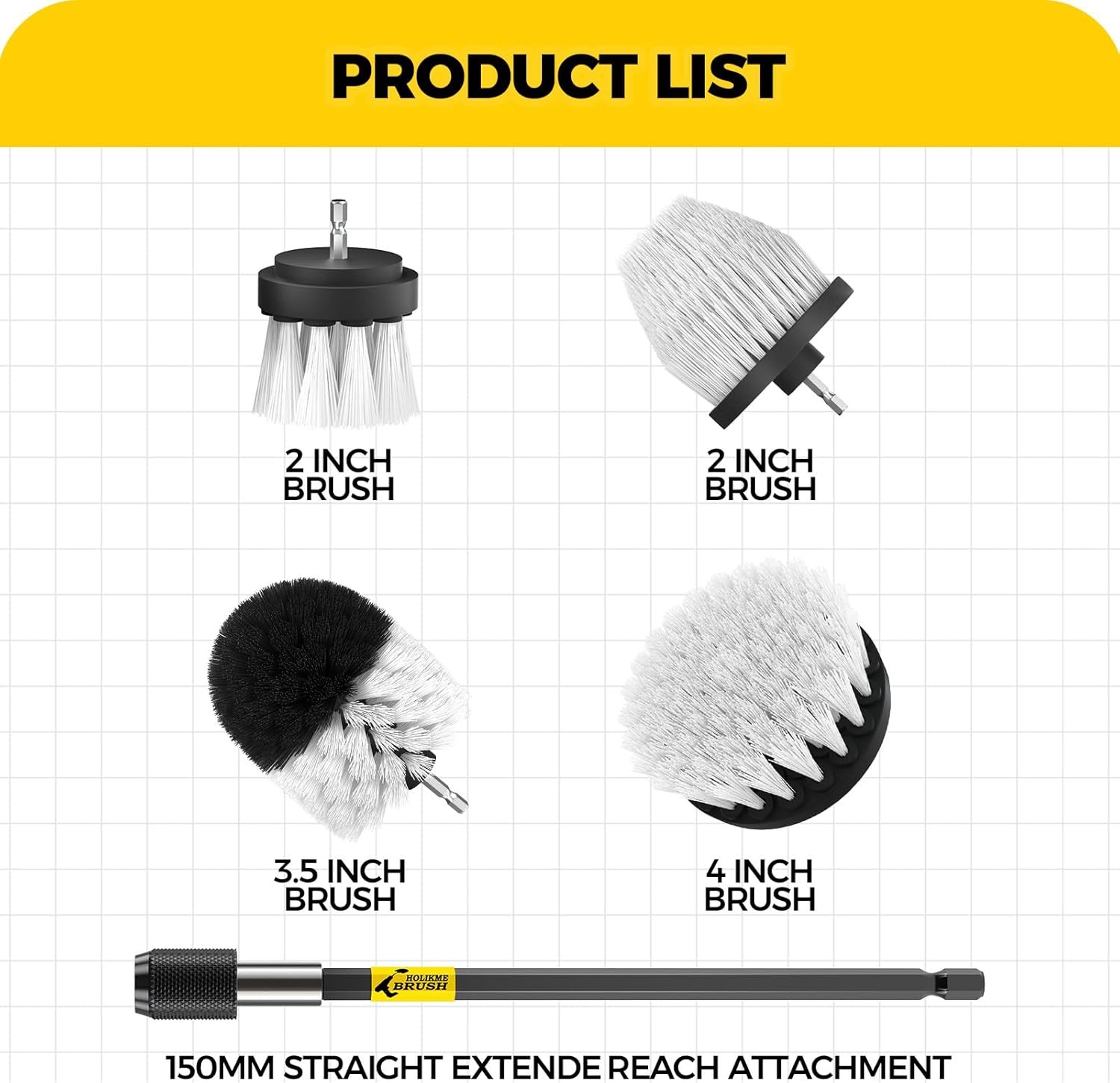 5Pack Drill Brush Attachment Set Car Interior Bathroom Kitchen Floor Tile Power