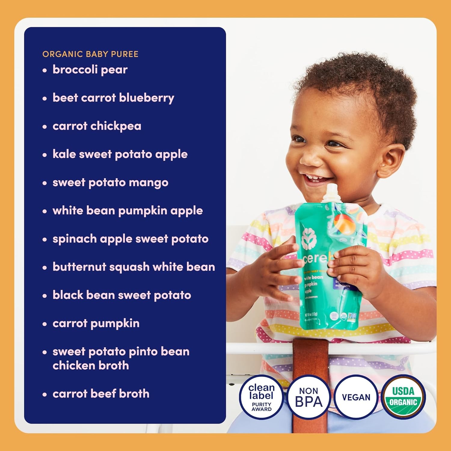 Cerebelly Organic Baby Food Pouches, First Flight Sampler Variety Pack, No Add