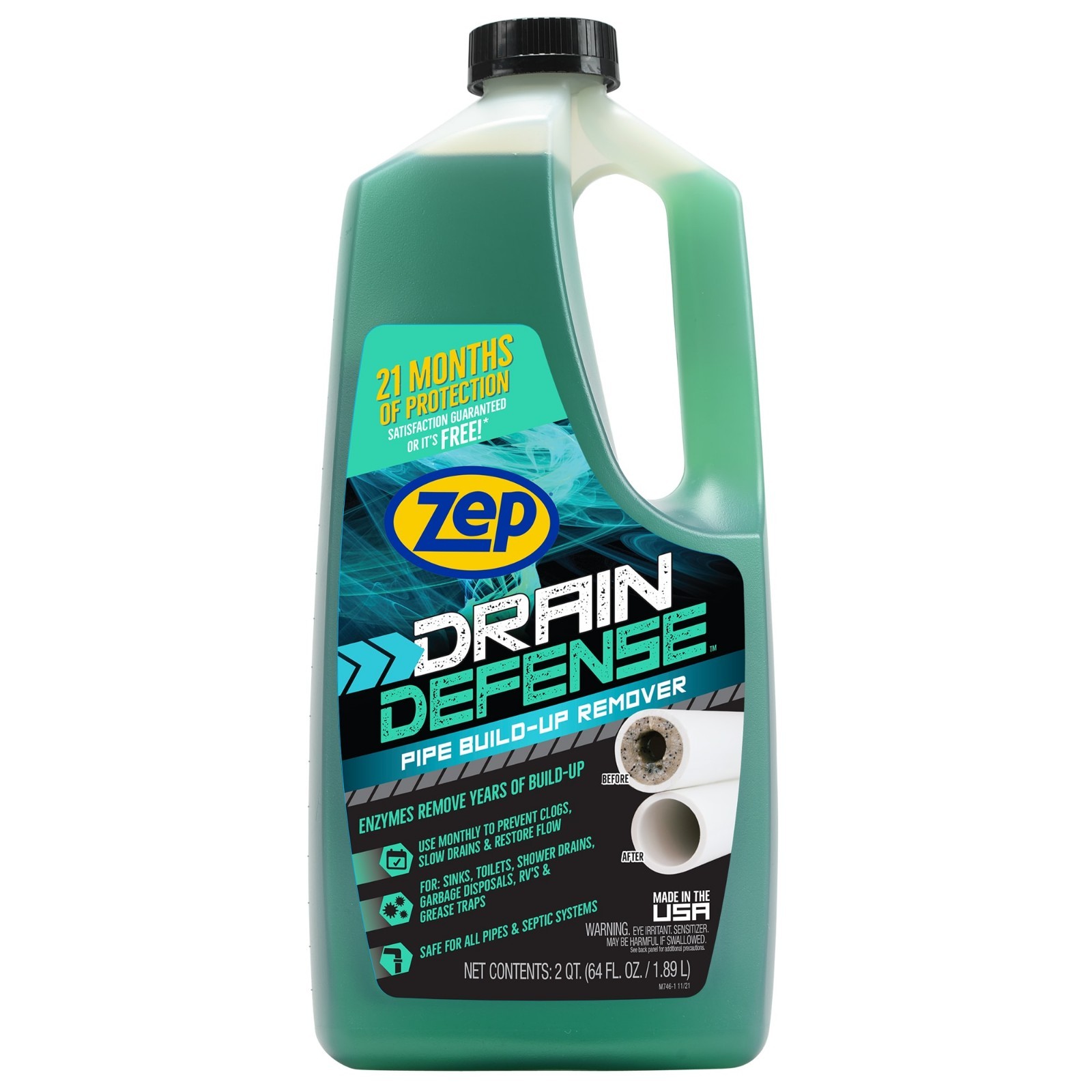 Zep Drain Defense Pipe Build-Up Remover 64 oz Strength Liquid, Unscented