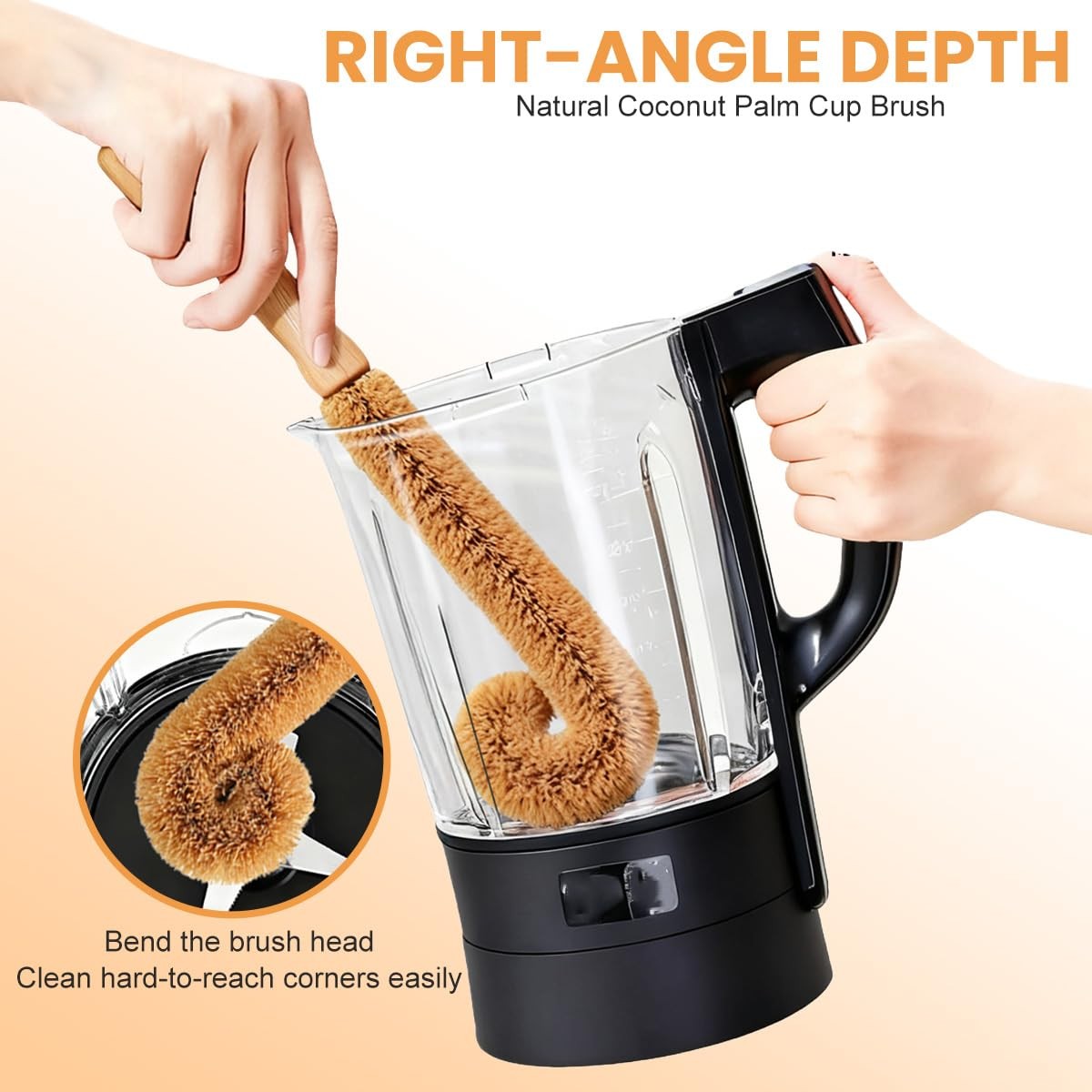 1Pcs 26CM/9.6Inch Natural Coconut Fiber Scrubber Brush with Wooden Handle Lon…